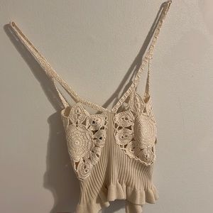 Cream crochet ruffled crop top